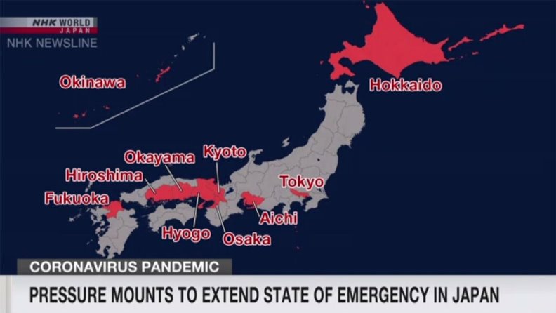 Estado de Emergência - Japão Mapa NHK - Coronavírus COVID-19